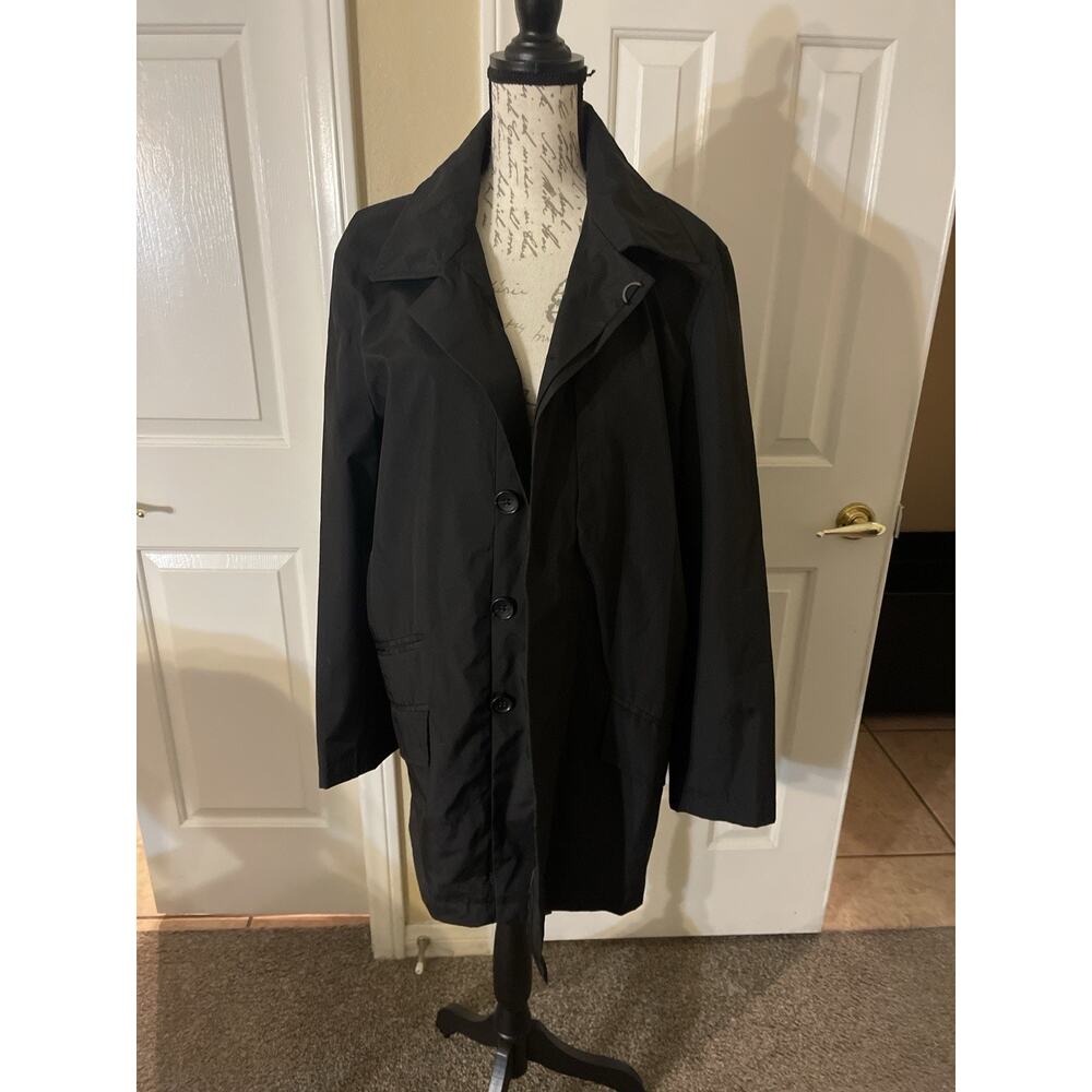 Banana Republic Men’s Black Classic Button-Front Car Coat – Size M, Lined Trench